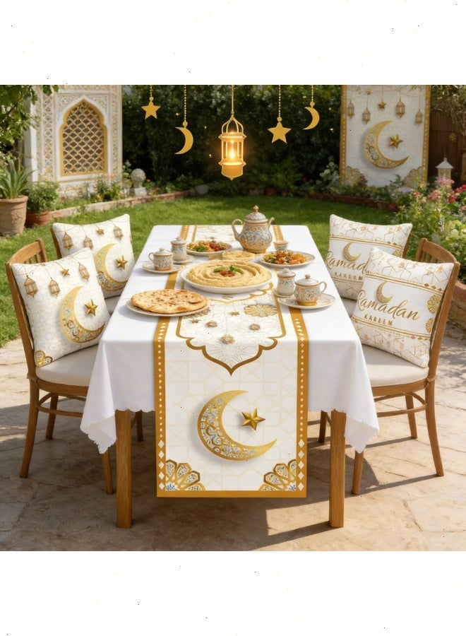 يواوليتي مجموعة زينة رمضان من 5 قطع للمنزل - 1 مفرش طاولة + 4 أغطية وسائد، زينة احتفالية مثالية لمنزل رمضان - Image 2